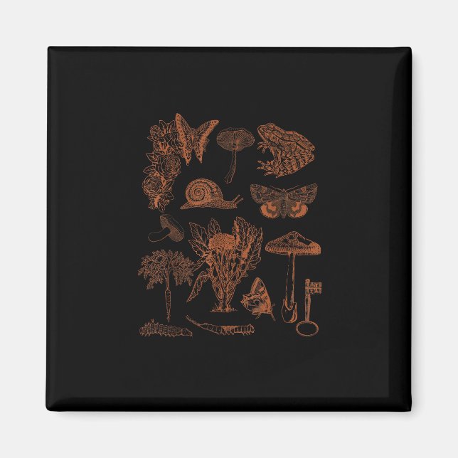 Botanical Art, Frog Fungi Goblincore Aesthetic Cot Magnet (Vorne)