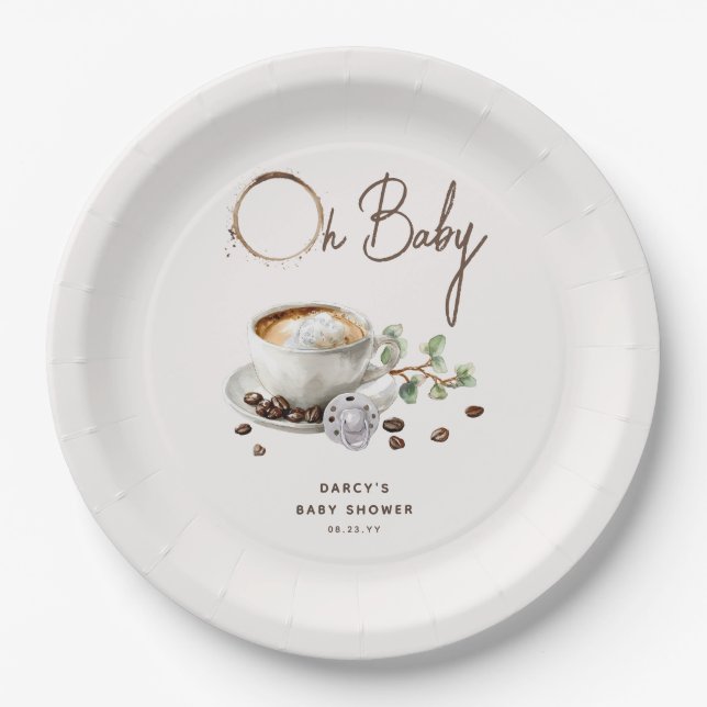 Botanical Baby is Brewing' Coffee Baby Shower Pappteller (Vorderseite)