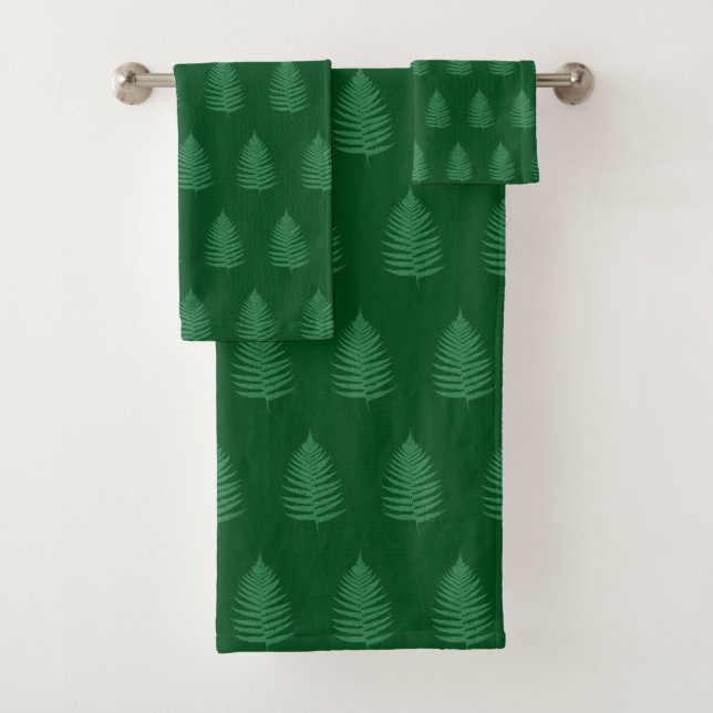 Botanical Beautiful Fern Leaves on Forest Green Badhandtuch Set (Insitu)