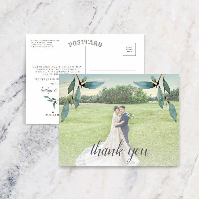 Botanical Bliss Wedding Foto Vielen Dank Ankündigungspostkarte (Von Creator hochgeladen)