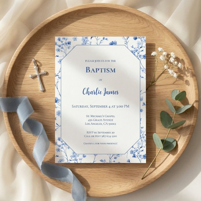 Botanical Blue Baptism Invitation (Von Creator hochgeladen)