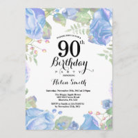 Botanical Blue Floral 90e Invitation d'anniversair