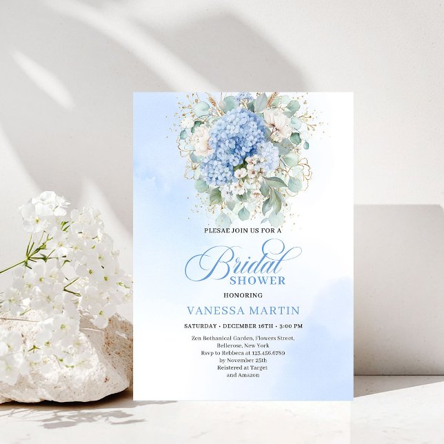 Botanical Blue Hydrangea Eucalyptus Shower Invitat Einladung (Botanical Blue Hydrangea Eucalyptus Shower Invitation)