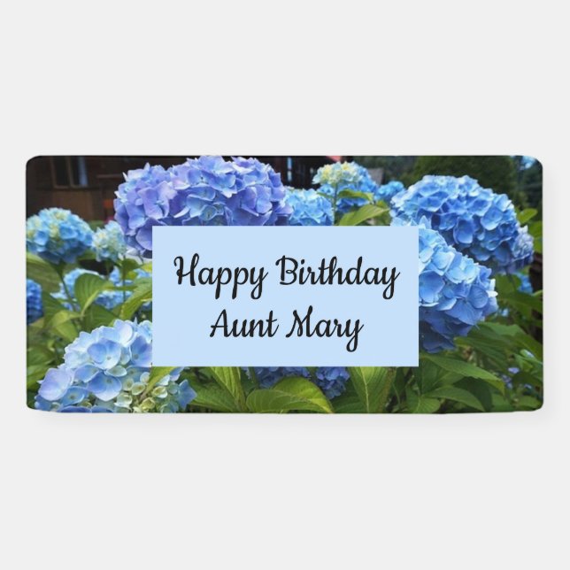 Botanical Blue Hydrangea Floral Geburtstag Banner (Horizontal)