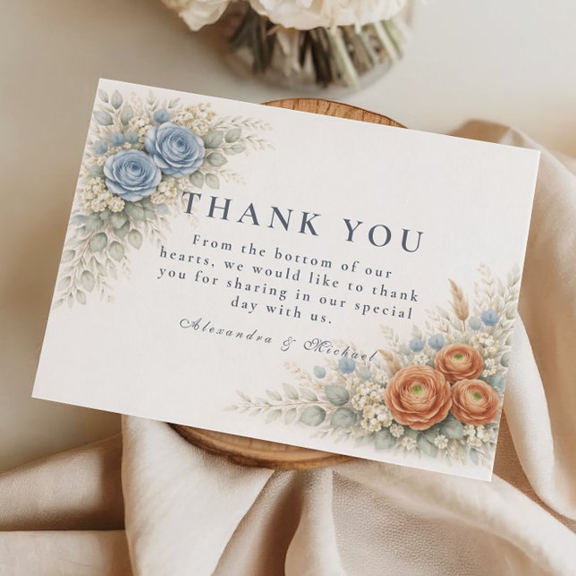 Botanical Blue Rose Wedding Dankeskarte (Von Creator hochgeladen)