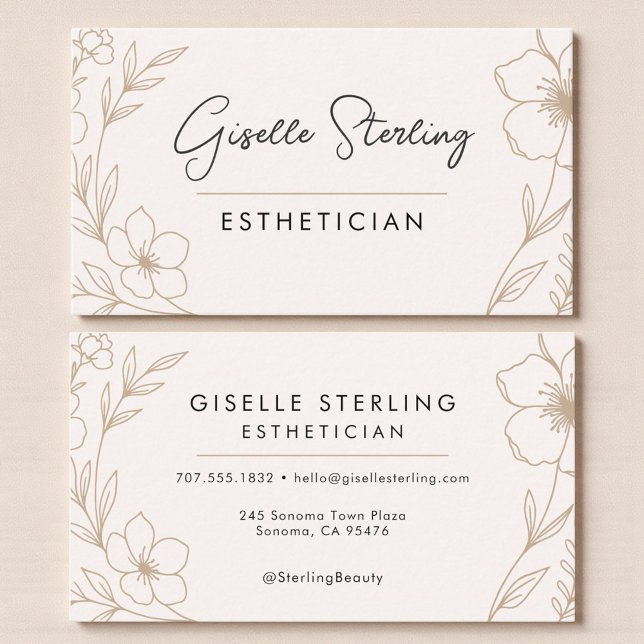 Botanical Blush and Black Esthetician Beauty  Visitenkarte (Von Creator hochgeladen)