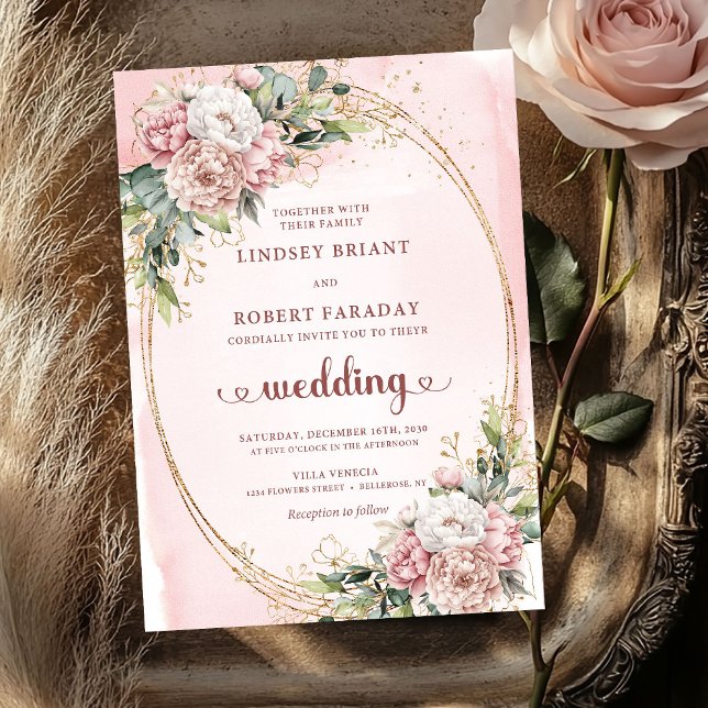 Botanical Blush Rose Gold Elegant Wedding Invites Einladung (Botanical Blush Rose Gold Elegant Wedding Invitation)