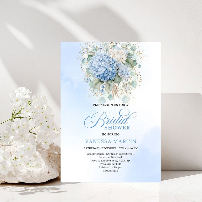 Botanical Boho Blue Floral Bridal Shower Invitatio Einladung (Botanical Boho Blue Floral Bridal Shower Invitation)