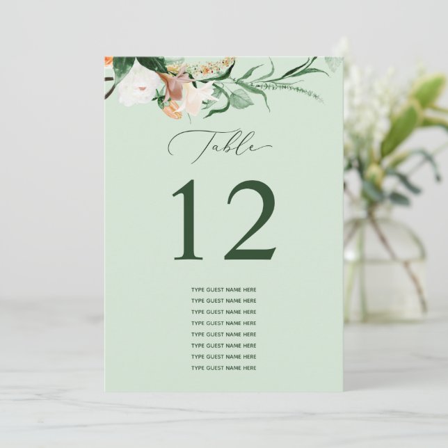 Botanical Boho Custom Guest Name Tischnummer (Stehend Vorderseite)