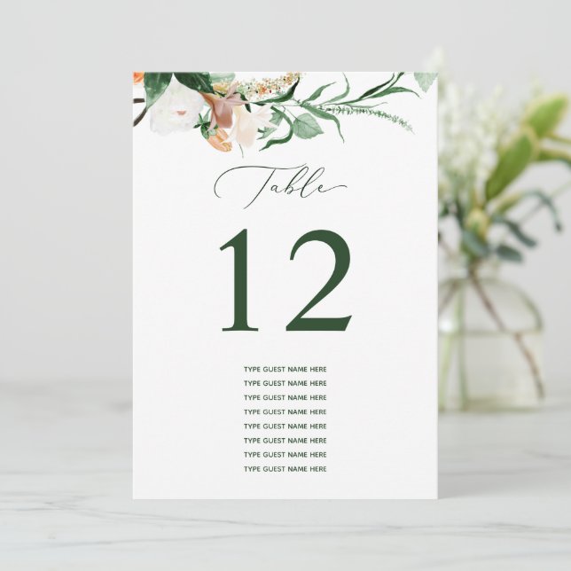 Botanical Boho Custom Guest Name Tischnummer (Stehend Vorderseite)