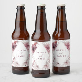 Botanical Boho Floral Mauve Wedding Bierflaschenetikett