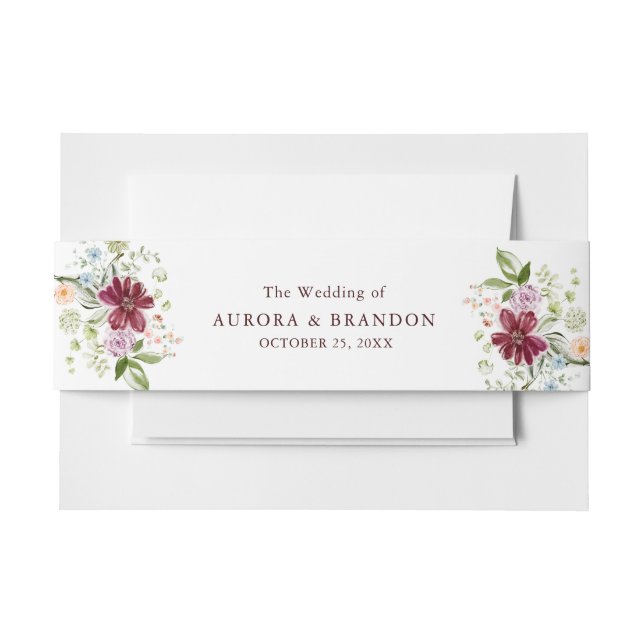 Botanical Burgundy Wildflower Wedding  Einladungsbanderole (Vorderseite Beispiel)