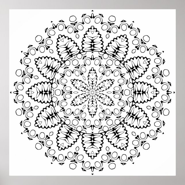 Botanical Burst Mandala with Petal Ring Design Poster (Vorne)