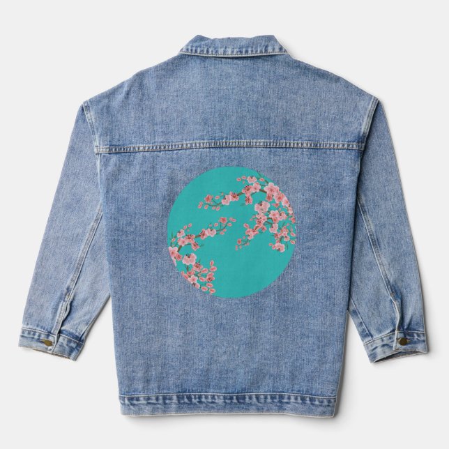Botanical Cherry Blossom Denim Jacket Jeansjacke (Rückseite)