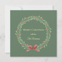 Botanical Christmas Wreath Modern Script 
