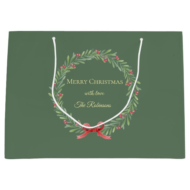 Botanical Christmas Wreath Modern Script Große Geschenktüte (Vorderseite)