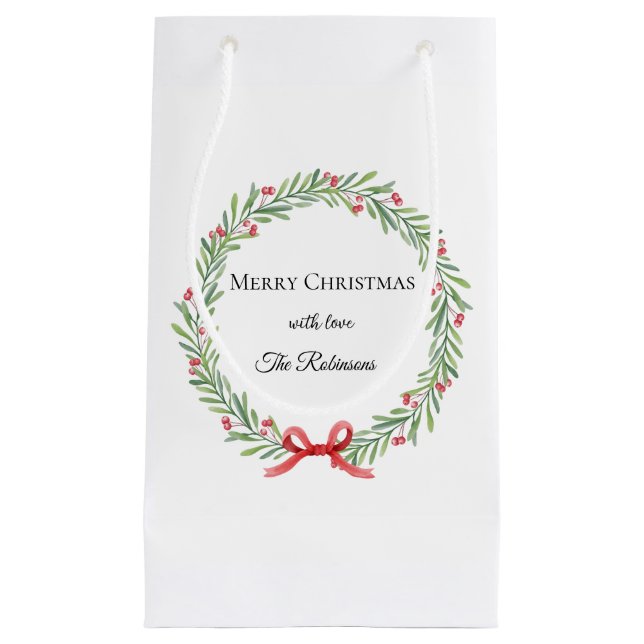 Botanical Christmas Wreath Modern Script  Kleine Geschenktüte (Vorderseite)