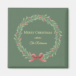 Botanical Christmas Wreath Modern Script Magnet
