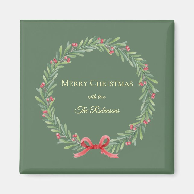 Botanical Christmas Wreath Modern Script Magnet (Vorne)