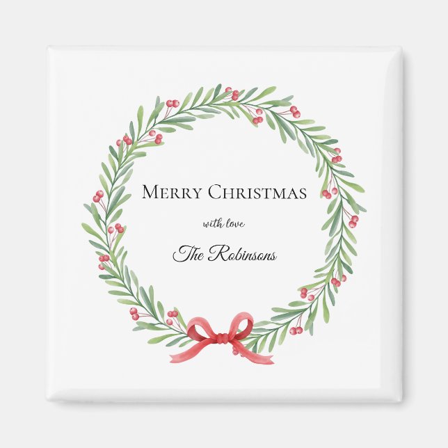 Botanical Christmas Wreath Modern Script Magnet (Vorne)
