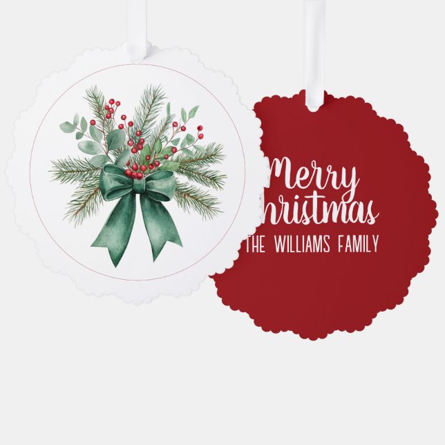 Botanical Christmas Wreath  Ornament Karte (Vorderseite/Rückseite)