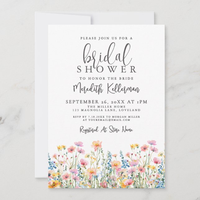 Botanical Colorful Wildflowers Bridal Shower Einladung (Vorderseite)
