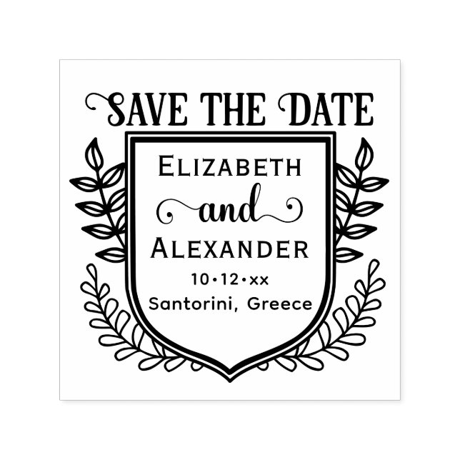 Botanical Crest Destination Wedding Save the Date Permastempel (Design)