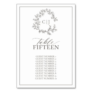 Botanical Crest Suite Schwarze Monogramm-Hochzei Tischnummer