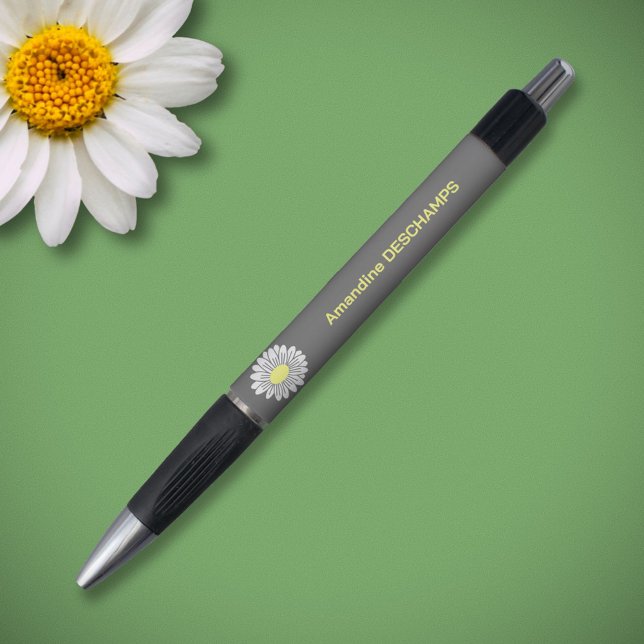 Botanical Daisy Blume Grau Kugelschreiber (Daisy Flower Gray Pen)