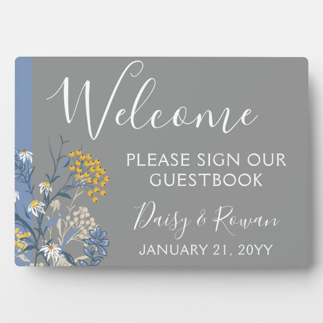 Botanical Daisy Floral Welcome Wedding Gästebuch Fotoplatte (Vorderseite)