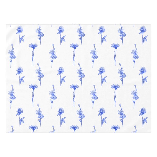 Botanical Elegant Blue Floral Flowers Tischdecke (Vorderseite (Horizontal))