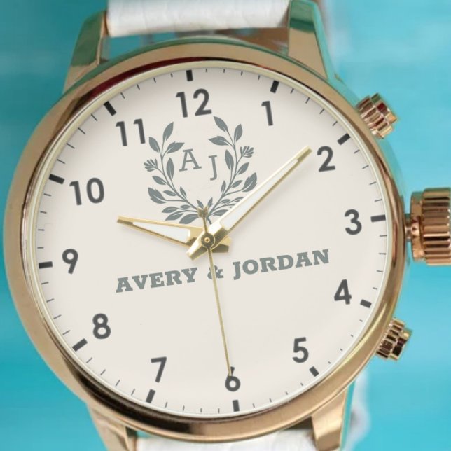 Botanical Elegant Monogram Keepsake  Couples Armbanduhr (Von Creator hochgeladen)