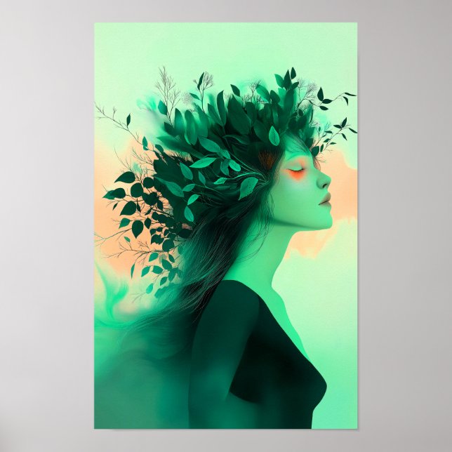 Botanical Emerald Woman Print Poster (Vorne)