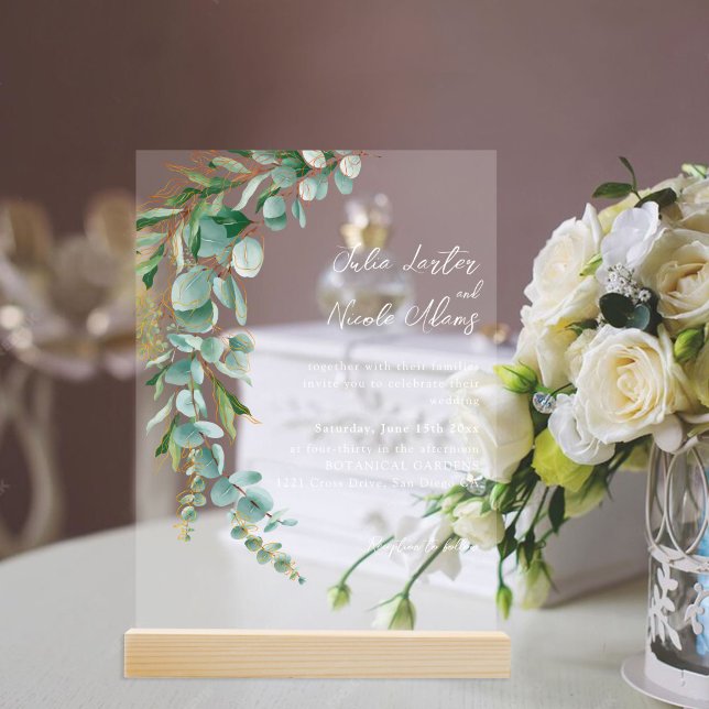 Botanical Eucalyptus Fall Leaf Wreath Wedding Acryleinladungen (Von Creator hochgeladen)