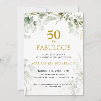 Botanical Fifty and Fabulous Script Birthday Party Einladung