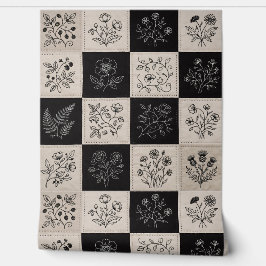 Botanical Floral Leather Look Patchwork Stitched Tapete