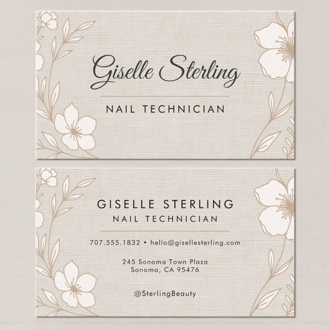 Botanical Floral Linen Nail Technician Beauty  Visitenkarte (Von Creator hochgeladen)