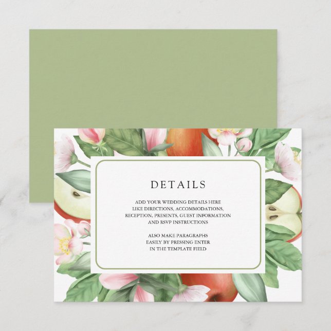 Botanical Floral Red Apple Orchard Wedding Details Begleitkarte (Vorne/Hinten)