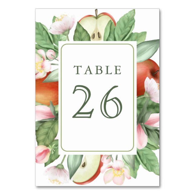 Botanical Floral Red Apple Orchard Wedding Tischnummer (Vorderseite)