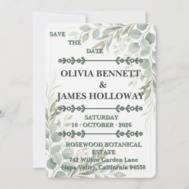 Botanical Garden Romance Save the Date Card (Devant)
