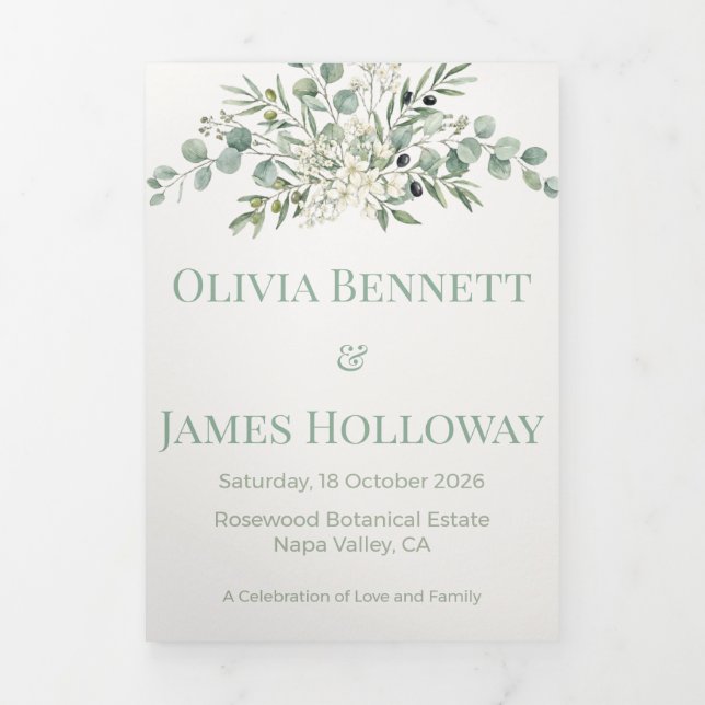 Botanical Garden Romance Wedding Dreifach-gefaltete Programmkarte (Cover)