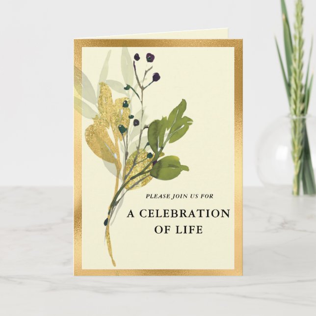 Botanical Gold Photo Memorial Folk Invitation (Devant)