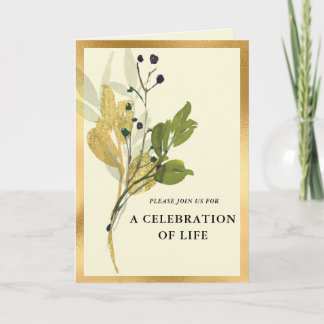 Botanical Gold Photo Memorial Folk Invitation