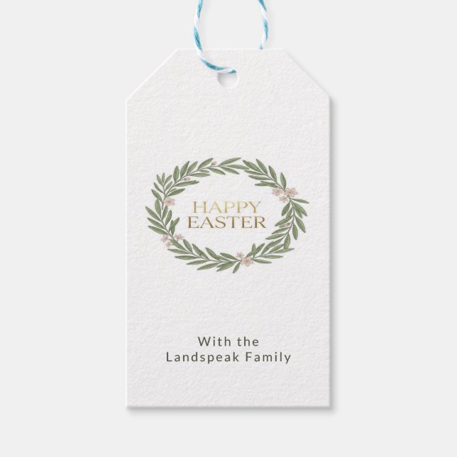 Botanical Gold Wreath Moss Green Easter Geschenkanhänger (Vorderseite)