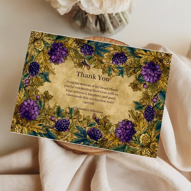 Botanical Grape Mardi Gras Masquerade Dankeskarte (Von Creator hochgeladen)