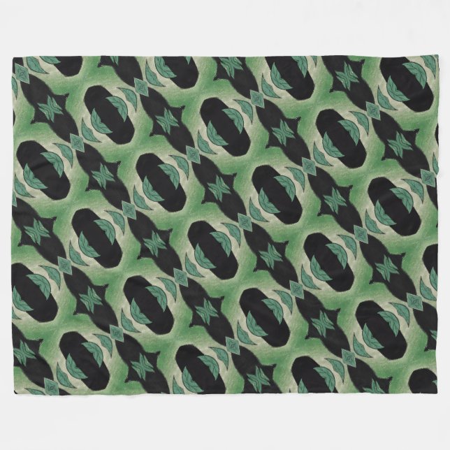 Botanical Green and Black Fleecedecke (Vorderseite (Horizontal))
