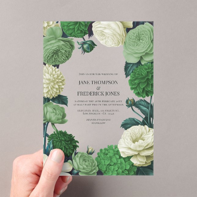 Botanical Green, Fern Shadow & Ivory Bud Wedding Acryleinladungen (Insitu (Handheld))