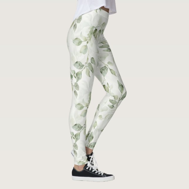 Botanical Green Leaf Pattern  Leggings (Rechts)