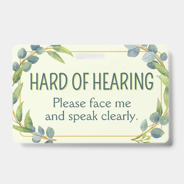Botanical Green Leaves Hard of Hearing Deafness Ausweis (Front)