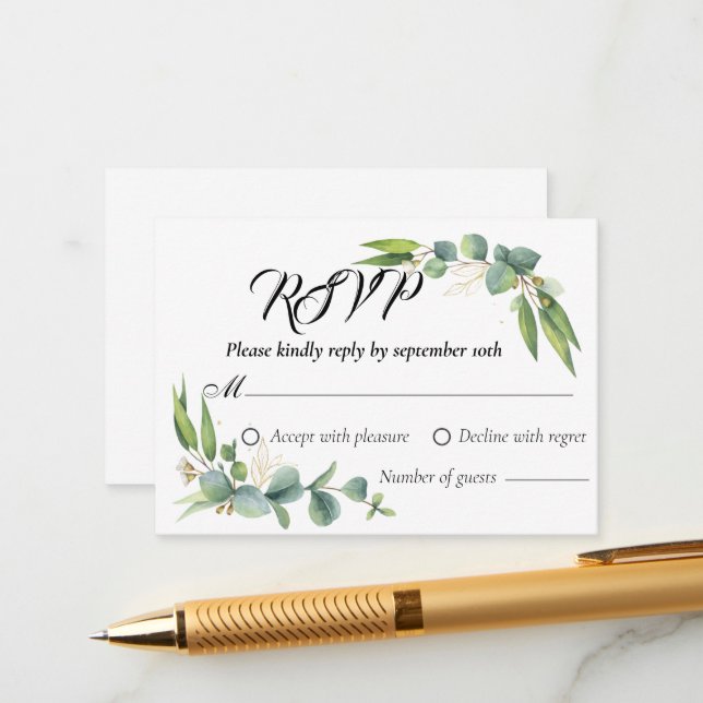 Botanical Green Mariage Response Cartes RSVP (Devant/Arrière en situation)